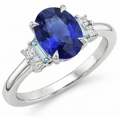 Natural Real ( Not Lab Grown )  Oval Gemstone Ring Ceylon Sapphire Jewelry With Accents 4 Carats Gold