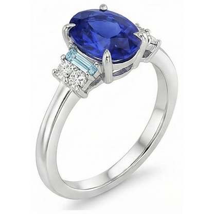 Natural Real ( Not Lab Grown )  Oval Gemstone Ring Ceylon Sapphire Jewelry With Accents 4 Carats Gold