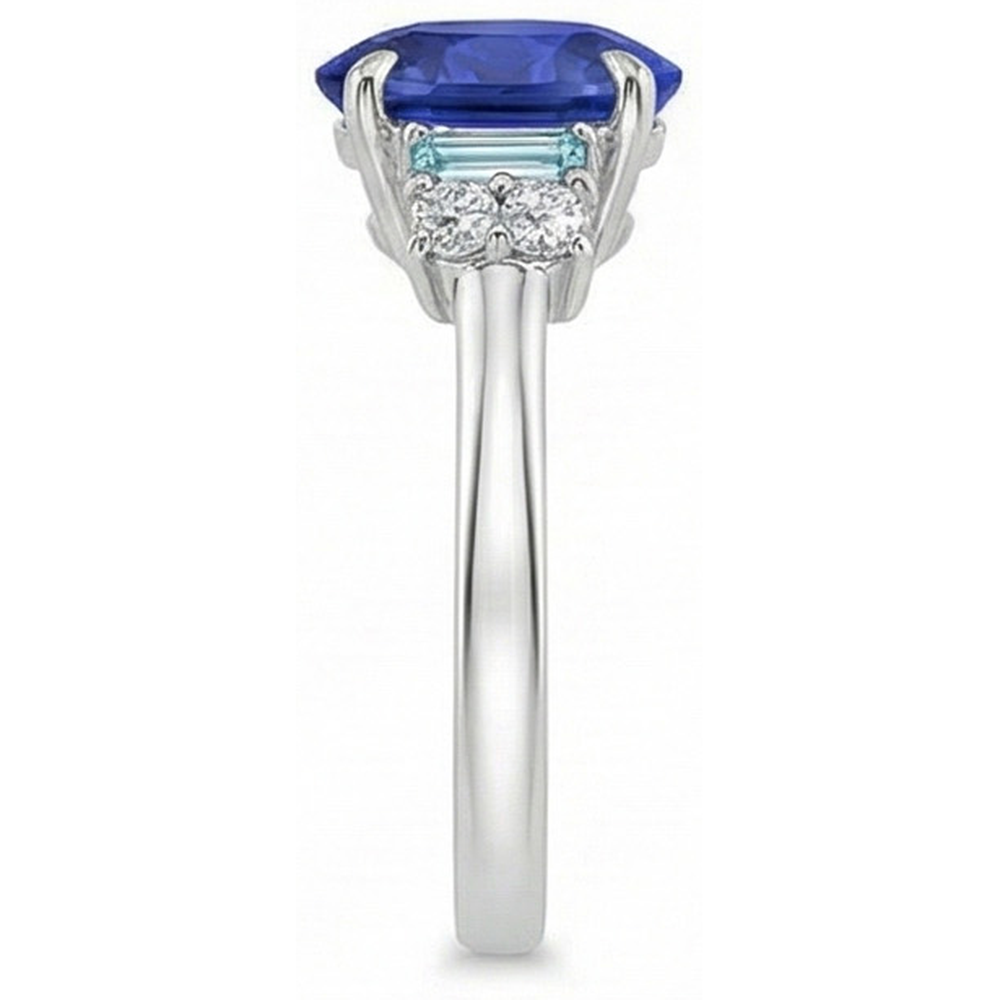 Natural Real ( Not Lab Grown )  Oval Gemstone Ring Ceylon Sapphire Jewelry With Accents 4 Carats Gold