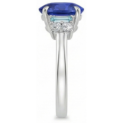 Natural Real ( Not Lab Grown )  Oval Gemstone Ring Ceylon Sapphire Jewelry With Accents 4 Carats Gold