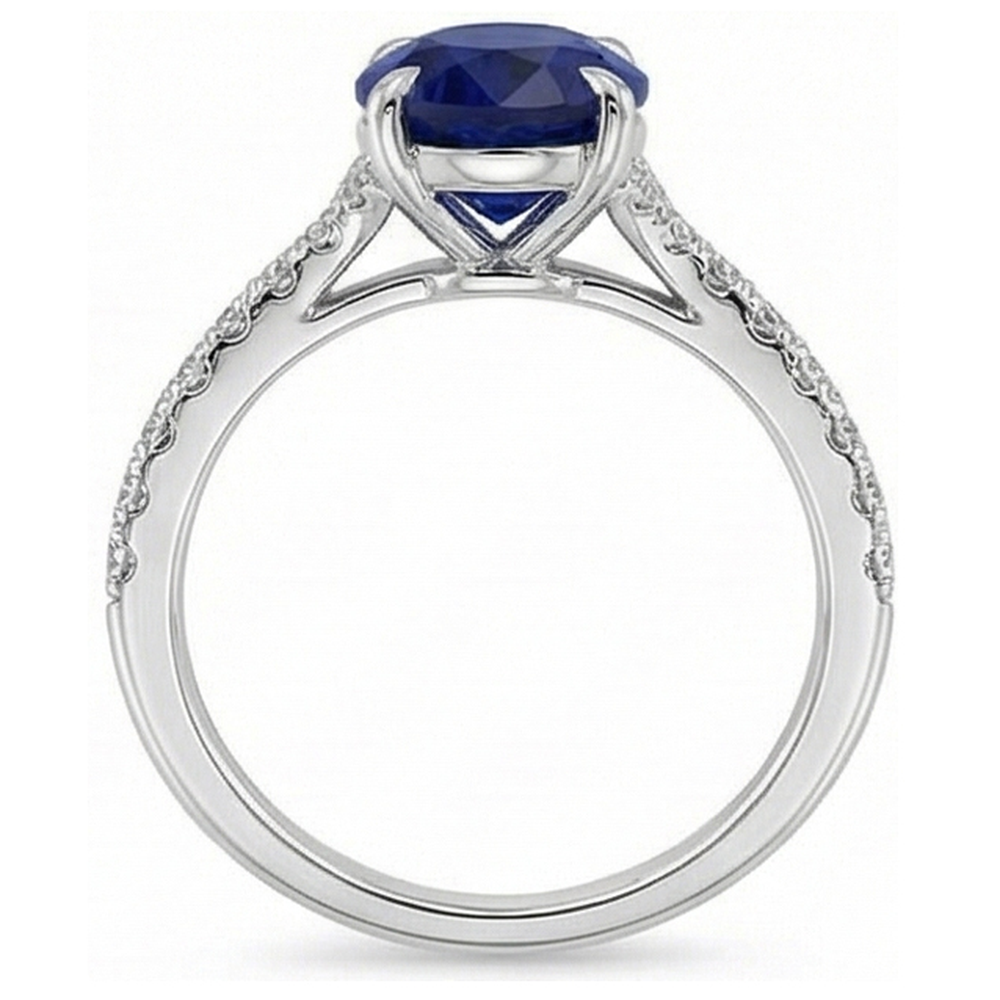 Natural Real ( Not Lab Grown )  Oval Gemstone Ring Deep Blue Sapphire With Accents Jewelry 3.75 Carats