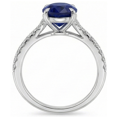 Natural Real ( Not Lab Grown )  Oval Gemstone Ring Deep Blue Sapphire With Accents Jewelry 3.75 Carats
