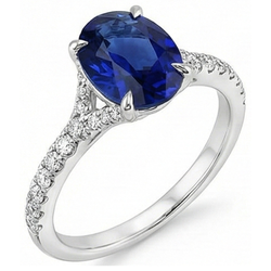 Natural Real ( Not Lab Grown )  Oval Gemstone Ring Deep Blue Sapphire With Accents Jewelry 3.75 Carats