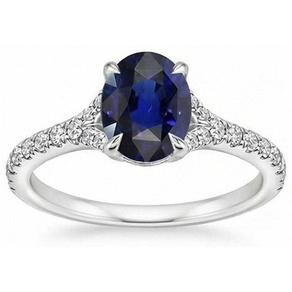 Natural Real ( Not Lab Grown )  Oval Gemstone Ring Deep Blue Sapphire With Accents Jewelry 3.75 Carats