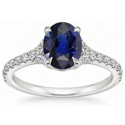 Natural Real ( Not Lab Grown )  Oval Gemstone Ring Deep Blue Sapphire With Accents Jewelry 3.75 Carats