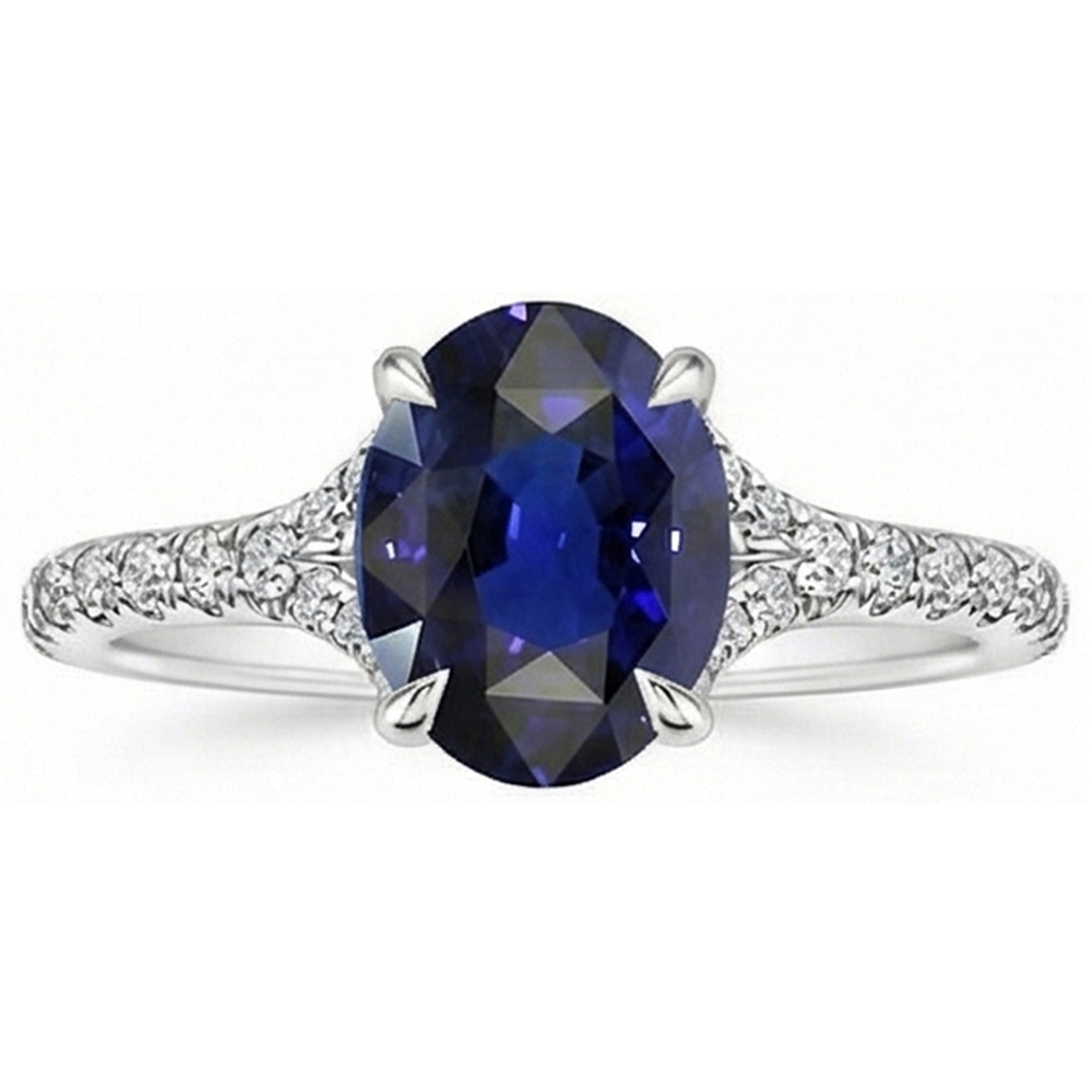 Natural Real ( Not Lab Grown )  Oval Gemstone Ring Deep Blue Sapphire With Accents Jewelry 3.75 Carats