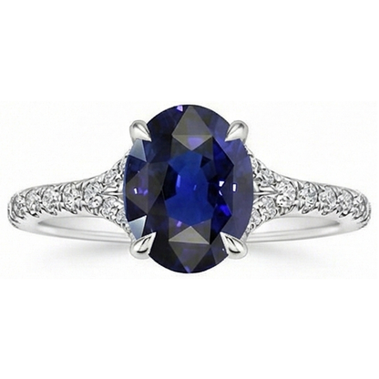 Natural Real ( Not Lab Grown )  Oval Gemstone Ring Deep Blue Sapphire With Accents Jewelry 3.75 Carats