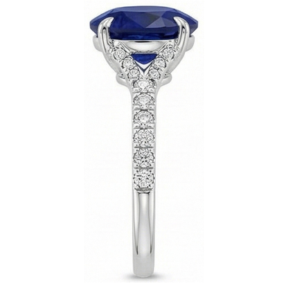 Natural Real ( Not Lab Grown )  Oval Gemstone Ring Deep Blue Sapphire With Accents Jewelry 3.75 Carats