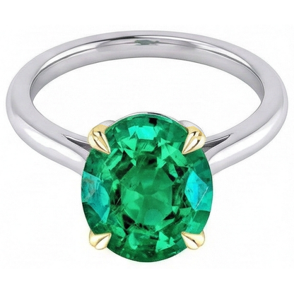 Natural Real ( Not Lab Grown ) Oval Gemstone Ring Prong Set Green Emerald GIA Jewelry