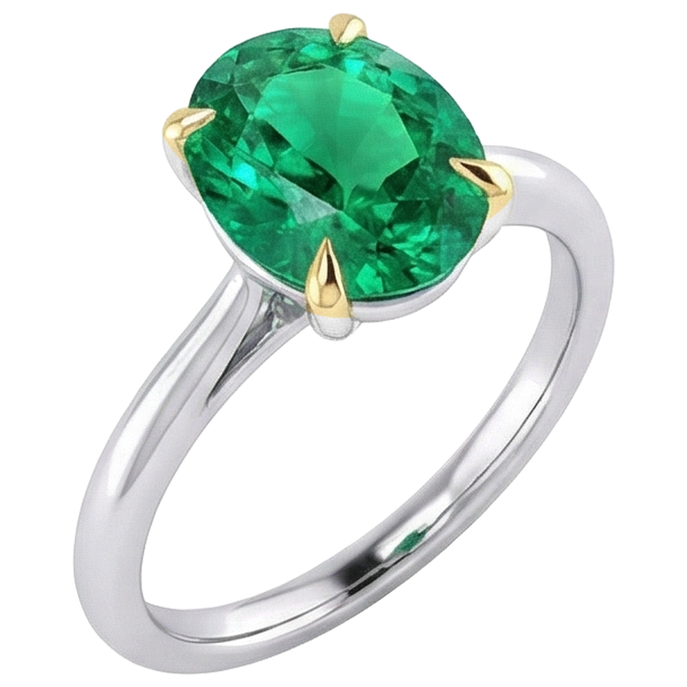 Natural Real ( Not Lab Grown ) Oval Gemstone Ring Prong Set Green Emerald GIA Jewelry