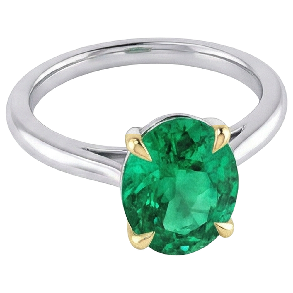 Natural Real ( Not Lab Grown ) Oval Gemstone Ring Prong Set Green Emerald GIA Jewelry