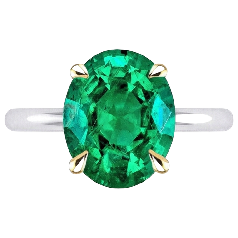 Natural Real ( Not Lab Grown ) Oval Gemstone Ring Prong Set Green Emerald GIA Jewelry