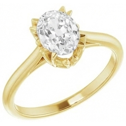 Oval Genuine Natural Real Diamond ( Not Lab Grown ) Old Mine Cut Solitaire Yellow Gold Ring 4 Carats