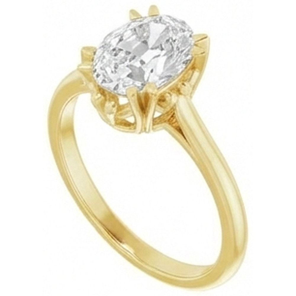Oval Genuine Natural Real Diamond ( Not Lab Grown ) Old Mine Cut Solitaire Yellow Gold Ring 4 Carats