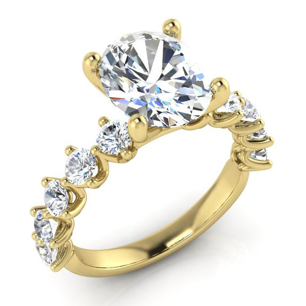 Oval Genuine Diamond Ring With Accents Yellow Gold