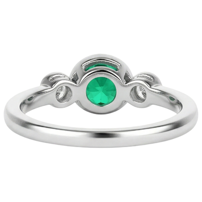 Natural Real ( Not Lab Grown ) Oval Green Emerald GIA And Diamond Ring 3 Stone Milgrain