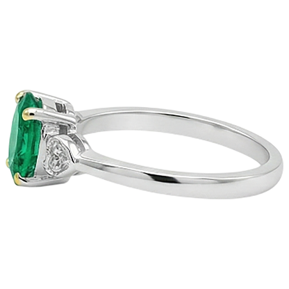 Natural Real ( Not Lab Grown ) Oval Green Emerald GIA And Diamond Ring Tapered Shank