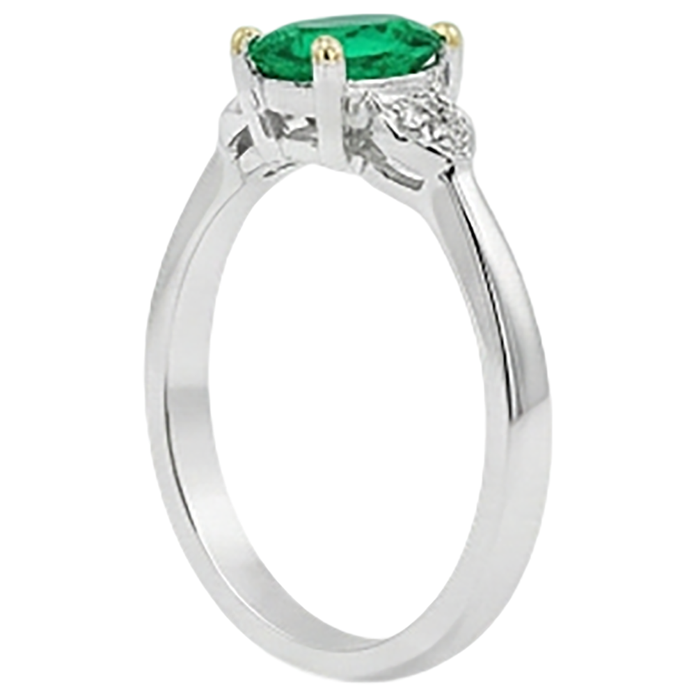 Natural Real ( Not Lab Grown ) Oval Green Emerald GIA And Diamond Ring Tapered Shank