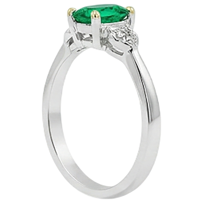 Natural Real ( Not Lab Grown ) Oval Green Emerald GIA And Diamond Ring Tapered Shank