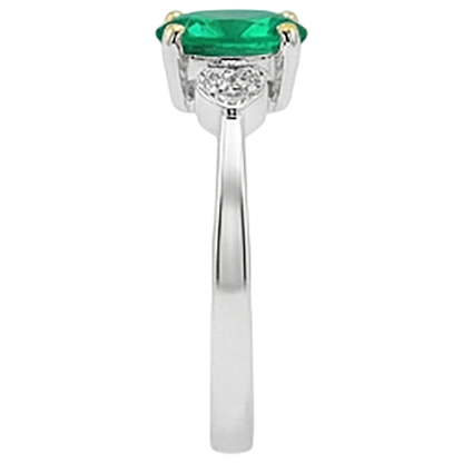Natural Real ( Not Lab Grown ) Oval Green Emerald GIA And Diamond Ring Tapered Shank