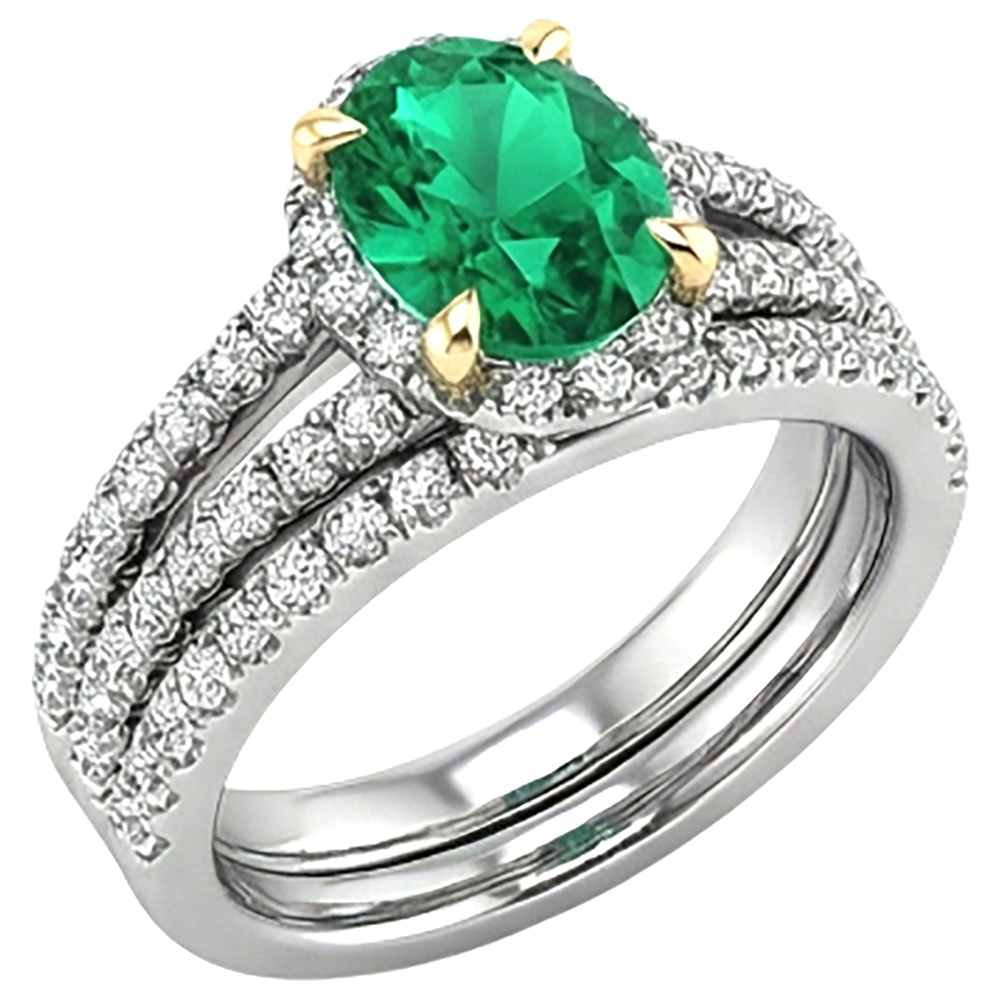 Natural Real ( Not Lab Grown ) Oval Green Emerald GIA Diamond Bridal Ring Set Gemstone