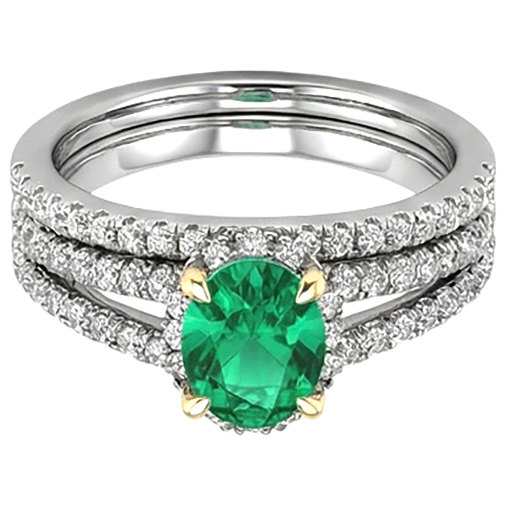 Natural Real ( Not Lab Grown ) Oval Green Emerald GIA Diamond Bridal Ring Set Gemstone