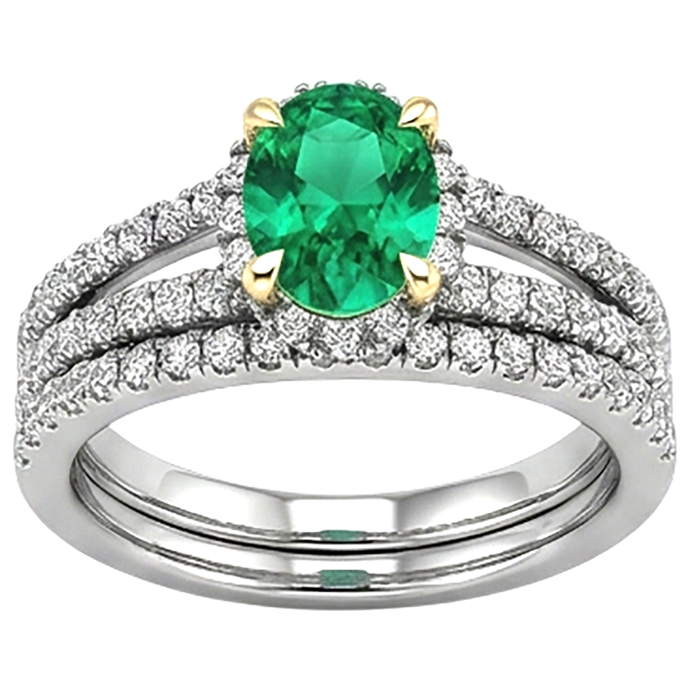 Natural Real ( Not Lab Grown ) Oval Green Emerald GIA Diamond Bridal Ring Set Gemstone