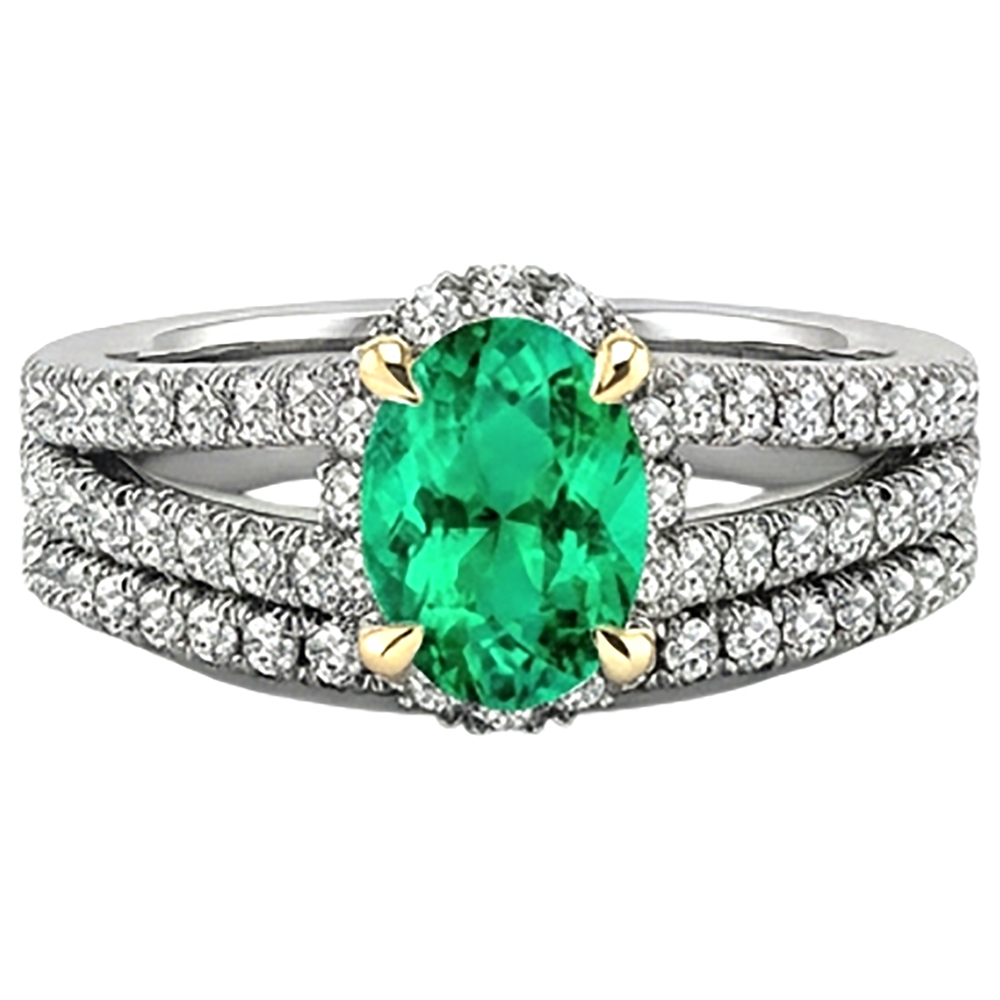 Natural Real ( Not Lab Grown ) Oval Green Emerald GIA Diamond Bridal Ring Set Gemstone