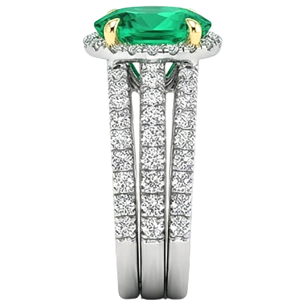 Natural Real ( Not Lab Grown ) Oval Green Emerald GIA Diamond Bridal Ring Set Gemstone