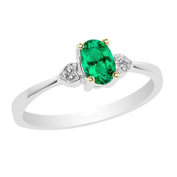 Oval Green Emerald And Diamond Ring Tapered Shank