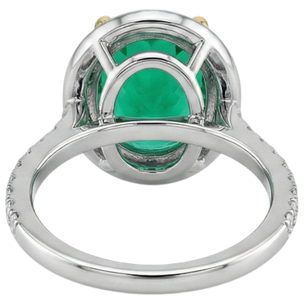 Natural Real ( Not Lab Grown ) Oval Green Emerald GIA Halo Ring Black, White, And Yellow Gold 14K