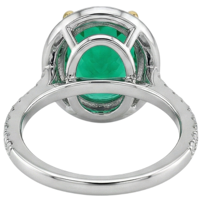 Natural Real ( Not Lab Grown ) Oval Green Emerald GIA Halo Ring Black, White, And Yellow Gold 14K