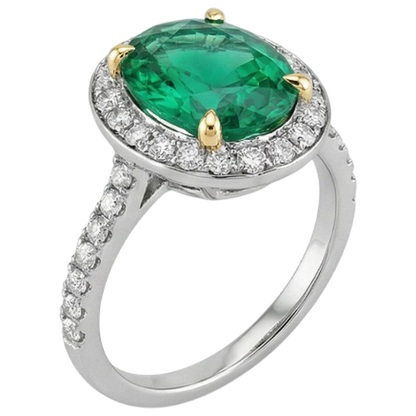 Natural Real ( Not Lab Grown ) Oval Green Emerald GIA Halo Ring Black, White, And Yellow Gold 14K