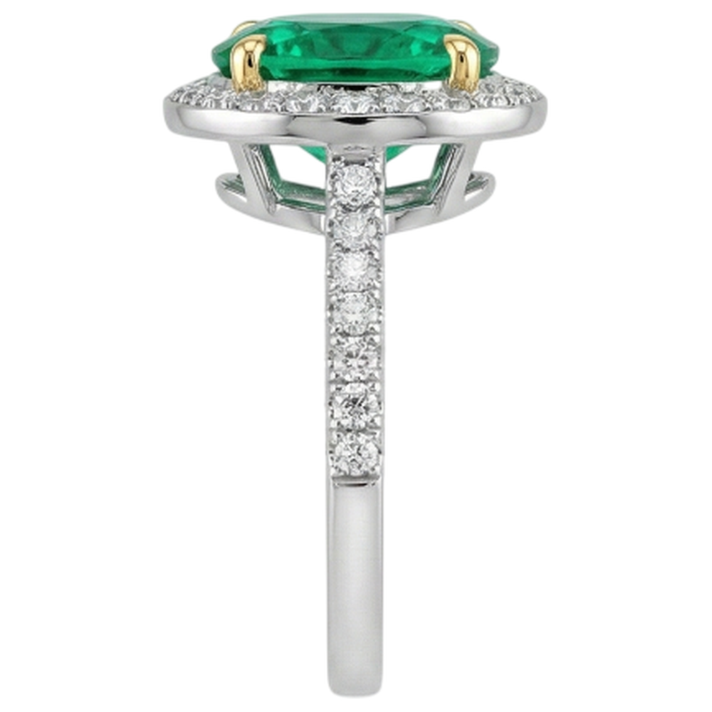 Natural Real ( Not Lab Grown ) Oval Green Emerald GIA Halo Ring Black, White, And Yellow Gold 14K