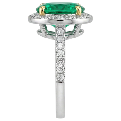 Natural Real ( Not Lab Grown ) Oval Green Emerald GIA Halo Ring Black, White, And Yellow Gold 14K