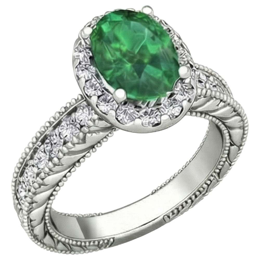 Oval Green Emerald GIA Natural Earth Mined Diamond 3.50 Carats Gemstone Ring 14K White Gold