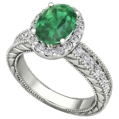 Oval Green Emerald GIA Natural Earth Mined Diamond 3.50 Carats Gemstone Ring 14K White Gold