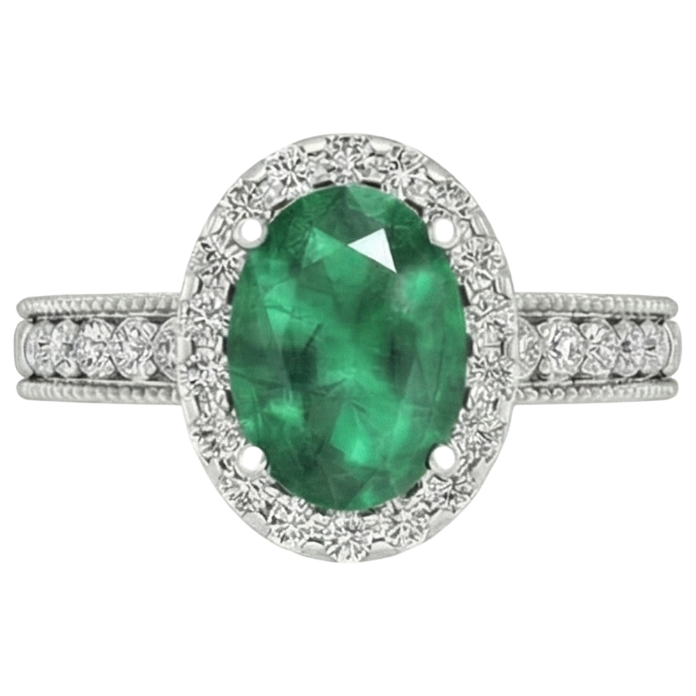 Oval Green Emerald GIA Natural Earth Mined Diamond 3.50 Carats Gemstone Ring 14K White Gold