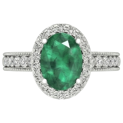 Oval Green Emerald GIA Natural Earth Mined Diamond 3.50 Carats Gemstone Ring 14K White Gold