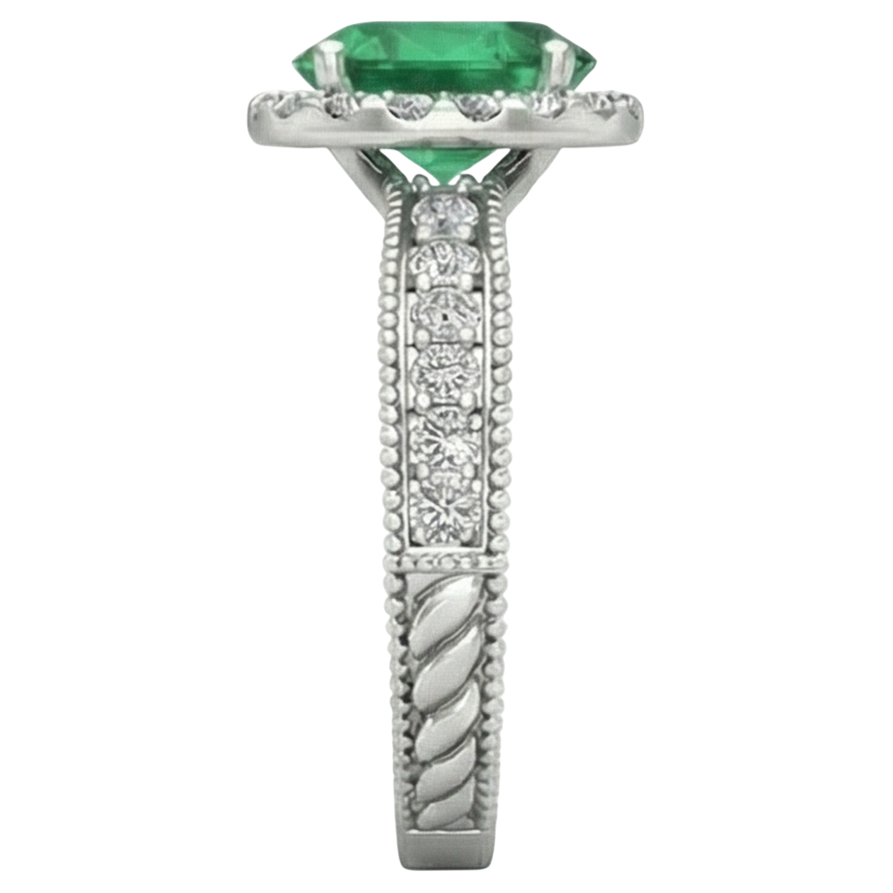 Oval Green Emerald GIA Natural Earth Mined Diamond 3.50 Carats Gemstone Ring 14K White Gold