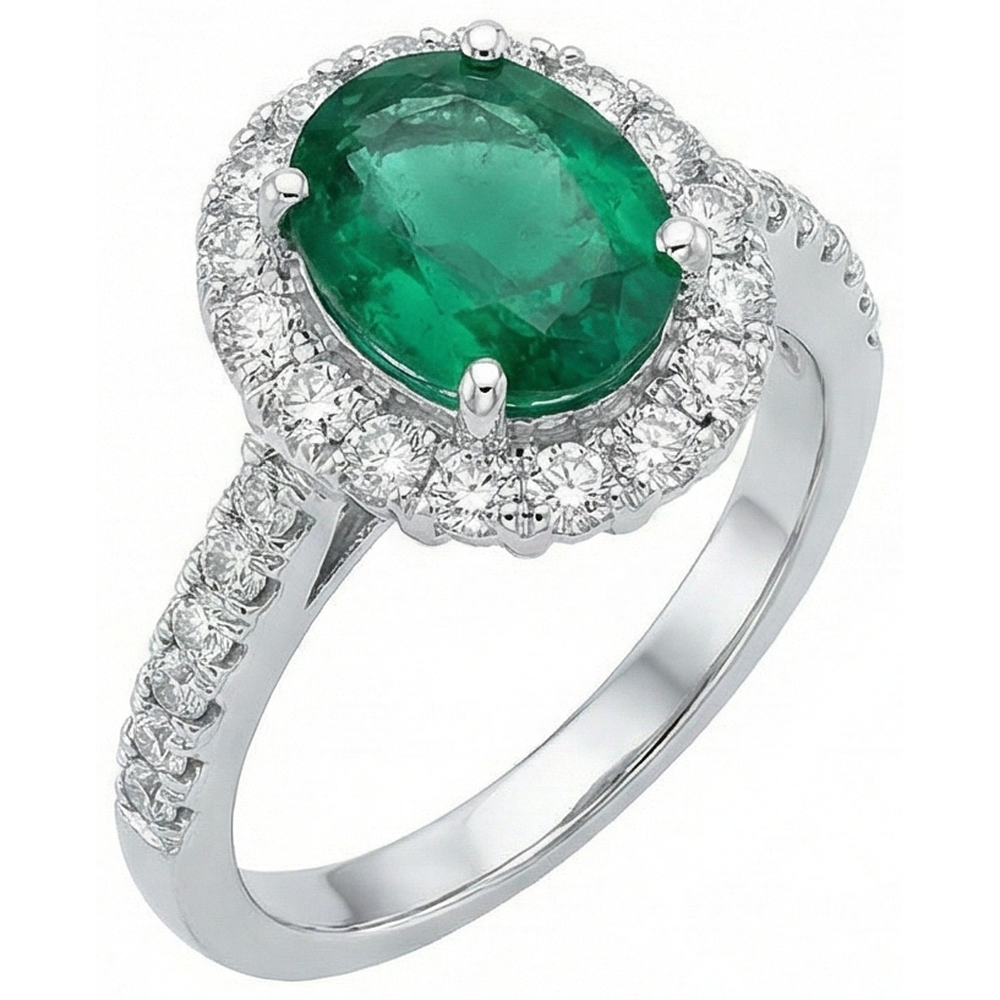 Oval Green Emerald GIA Natural Earth Mined Diamond Gemstone Ring 2.50 Carat White Gold 14K