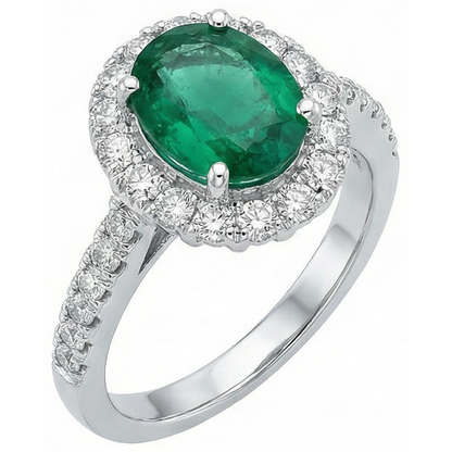Oval Green Emerald GIA Natural Earth Mined Diamond Gemstone Ring 2.50 Carat White Gold 14K