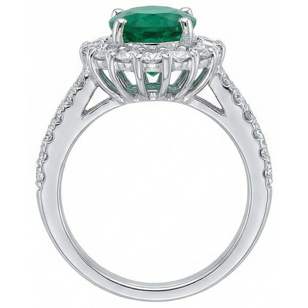 Oval Green Emerald GIA Natural Earth Mined Diamond Gemstone Ring 2.50 Carat White Gold 14K