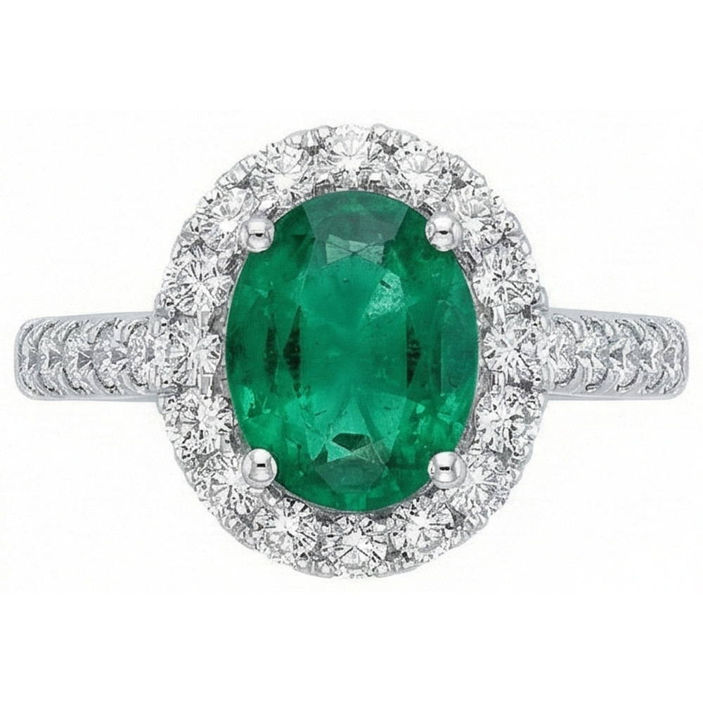 Oval Green Emerald GIA Natural Earth Mined Diamond Gemstone Ring 2.50 Carat White Gold 14K