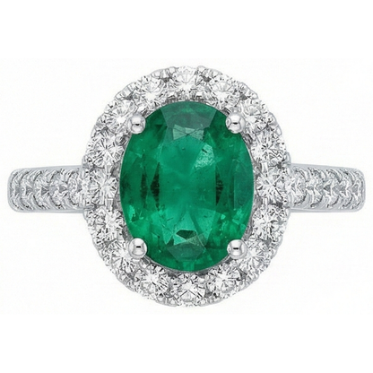 Oval Green Emerald GIA Natural Earth Mined Diamond Gemstone Ring 2.50 Carat White Gold 14K