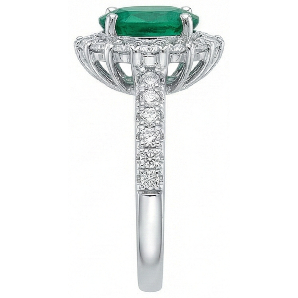 Oval Green Emerald GIA Natural Earth Mined Diamond Gemstone Ring 2.50 Carat White Gold 14K