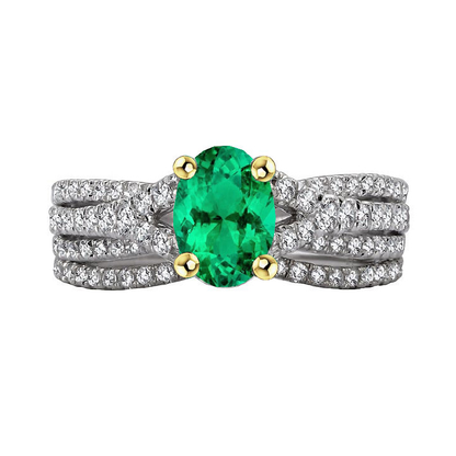 Oval Green Emerald Ring With Band Set Women's Jewelry