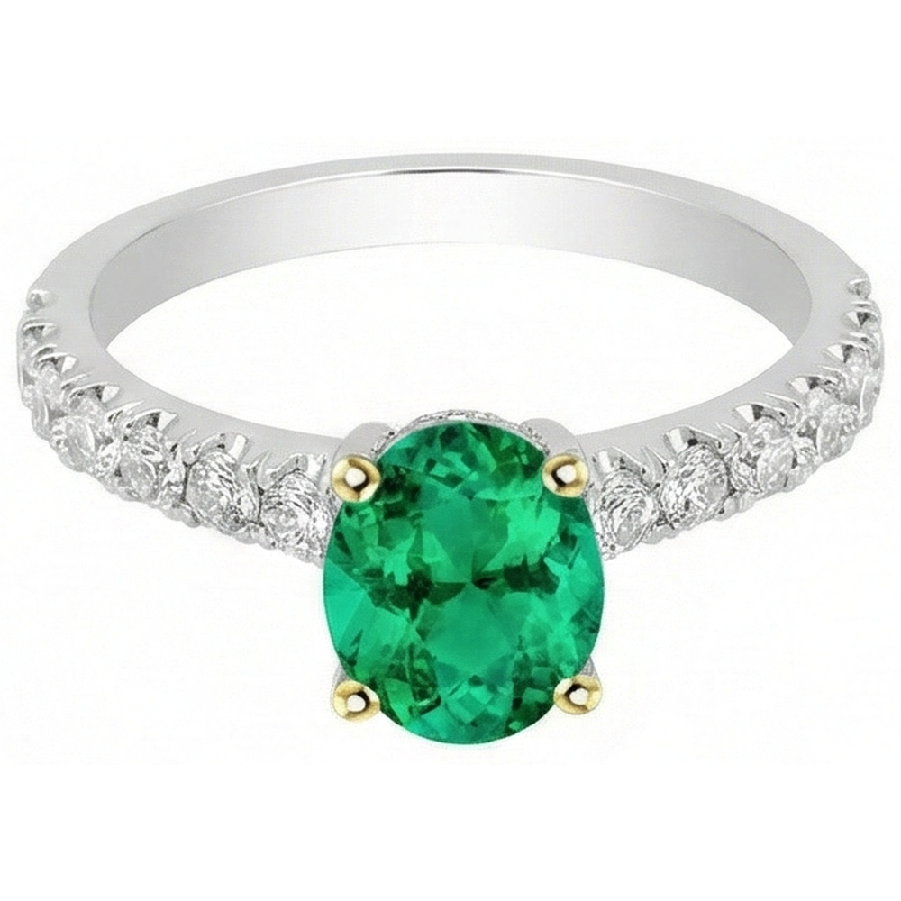 Natural Real ( Not Lab Grown ) Oval Green Emerald GIA Ring