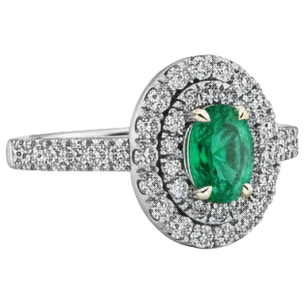 Natural Real ( Not Lab Grown ) Oval Green Emerald GIA Ring Round Diamond Double Halo Jewelry