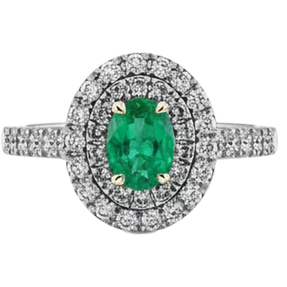 Natural Real ( Not Lab Grown ) Oval Green Emerald GIA Ring Round Diamond Double Halo Jewelry